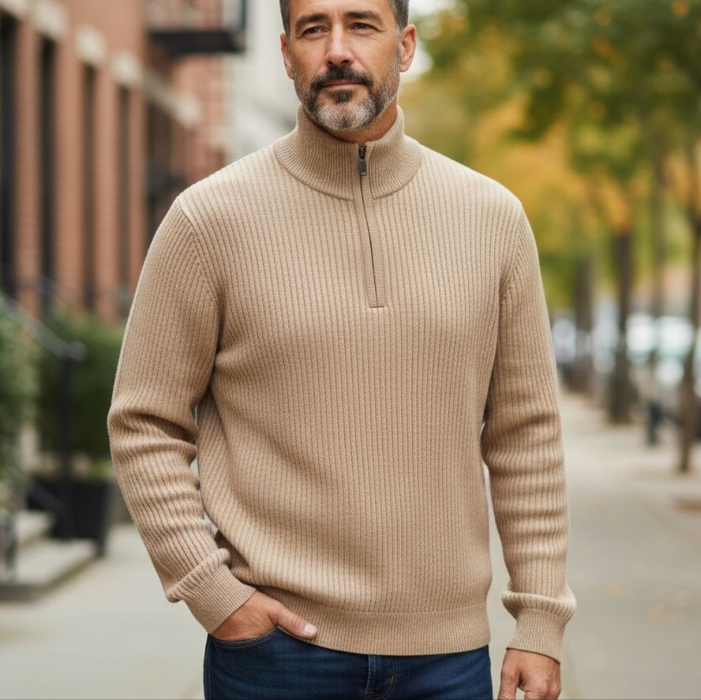 Banana Republic Light Oatmeal Heather Zip-Up Sweater